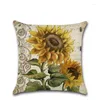 Pillow Rustic Sunflower Cover Yellow Flowers Plants Watercolour Vintage Art Living Room Decor Sofa Car Chair Pillowcase