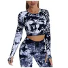 Kvinnors T -skjortor Kvinnor Dressy Short Sleeve Tops Straight Neckline Top High Elastic Yoga Fitness Loose Blue Long Long