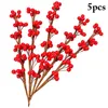 Fiori decorativi 5pcs Ramo di bacche di fiori artificiali per la decorazione natalizia di nozze Albero fai da te