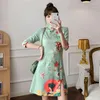 Etniska kläder kinesiska traditionella klänningar ljusgrön qipao party karneval mode förbättrad modern sexig cheongsam kvinnor topp v2438