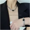 Pendant Necklaces Fashion Jewelry Exaggerated Titanium Steel Thick Chain Necklace Black Square Bracelet Ring Drop Delivery Pendants Dhjjc