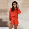 Survêtements pour femmes Mode Correspondant Short imprimé Costumes Femme Vintage Chemise à manches longues et pantalon court Costume Deux pièces Ensemble Femme Casual