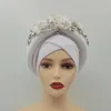 Ethnic Clothing Beaded Nigeria Gele Ready African Headtie Female Head Wraps Party Headpiece Muslim Headscarf Hat Women's Turban Cap With