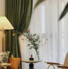 Curtain Olive Green Velvet Curtains Nordic Modern Living Room Bedroom Villa Shading Finished Thickened Solid Color