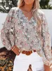 レディースブラウス2023春秋の長袖Vネックランタンブラウストップ女性フローラルシフォンシャツレディースカジュアルルーズファッションシャツ