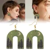 Hoop Earrings Packs Of Green U Shaped Arch Tree Moon Reversible Wooden To Wear Decorative Girls' Nickles For Women