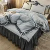 Bedding Sets Korean Princess Ruffles Duvet Cover Set Luxury Bed With Quilt Lovely Bow-knot Lace Pleated