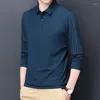 Men's Casual Shirts Mercerized Cotton Striped Long Sleeve Middle Elderly Aged Father's Clothes Three Button Turn Down Collar Autumn