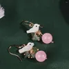 Dingle örhängen farlena smycken unik design naturlig skal fågel droppe med halvädelsten vintage rosa kristallkvinnor
