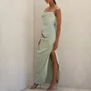 Casual jurken hoogwaardige satijnen vrouwen zomerfeest bodycon jurk voor 2023 maxi elegante lange groene sexy celebrity avondclub vrouwelijk gewaad
