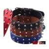 Dog Collars Leashes Adjustable Antibite Spiked Studded Pet Pu Leather For Dogs Sport Padded Bldog Pug Puppy Big Collar Pets Suppli Ot8Ll