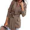 Women's Suits & Blazers Office Lady Blazer Solid Color Turndown Collar Autumn Winter Belt Lapel Coat For Daily Wear