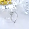 Cluster Rings 1ct Wedding Engagement For Bride Real 925 Sterling Silver Classic Six Claw Ring With 5A Cubic Zirconia Women Jewelry