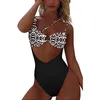 Women's Swimwear One Piece Swimsuit Print Leopard Women Balck Luxurious Bathing Suit Slim Monokini High Waist Push Up