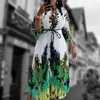 Casual Dresses African For Women Dashiki Spring Summer Pleated Fashion Elegant Print Office Lady Big Swing Long Dress With Belt
