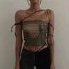 Tanks pour femmes Punk Gothic Camis Grunge Lace Up Off Épaule Femmes Crop Tops Hip Hop Bodycon Sans Manches Vintage Imprimer 90s Streetwear