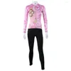 Racing Jackets Lange mouw fietsjersey voor vrouwelijke roze bloemen ontworpen tops volledige ritsjaarsfiets