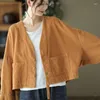 Women's Jackets Vintage Corduroy Jacket Women's Fashion Bat Long Sleeve Literary V-neck Cardigan Short Top Autumn Outerwear Coats