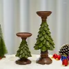 Candle Holders 1Pc Resin Christmas Tree Candlestick Rustic Tealight Holder Figurines Living Room Tabletop Decoration Accessories