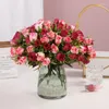 Flores decorativas Autumn Rose Artificial Silk Fall Hydrangea Grass de plástico lindo bouquet Fake Flower Wedding Home Party Diy Decoration