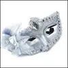 Maschere per feste Sexy Diamante Placcato in oro brillante Piuma Fiore Puntelli per matrimoni Mascherata Mardi Gras Maschera Sex Lady Fiestas Consegna drop Otw5G