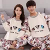 Men's Sleepwear QUHENG Thicken Warm Cartoon Couple Flannel Pajamas For Set 2023 Autumn Winter Long Sleeve Men Women Suits