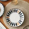 Plates Japanese-Style Underglaze Color Plate Household Dishes Rice Dinner Ceramic Deep Retro Tableware Set