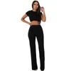 Women's Two Piece Pants Spring Summer Sport Suit Fashion Casual High Elastic Cotton Material Pit Strip Wide Leg 2 Sets Womens Outfits