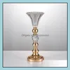 Party Decoration Gold Color Crystal Beaded Flower Stand Candlestick Candelabra Candle Holder Wedding Table Centerpieces Decor Vase S Dhg7X