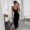 Vestidos casuais tiras de arco de moda vestido de verão sexy mulheres sem costas midi 2023 preto elegante mangas split feminino feminino manto