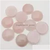 Stone 25Mm Rose Quartz Natural Round Cabochon Loose Beads Face For Reiki Healing Crystal Ornaments Necklace Ring Earrrings Jewelry D Dhnjh