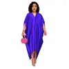 Ethnic Clothing High Quality African 2023 Muslim Women Solid Color V-neck Panels Mid Sleeve Dress Polyester Relaxed And Loose Dresses