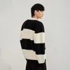 Men's Sweaters Black And White Striped Sweater Loose Polo Collar Lapel Pullover