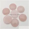 Stone 25mm Rose Quartz Natural Round Cabochon lösa pärlor ansikte för Reiki Healing Crystal Ornaments halsband ringörar