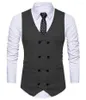 Men's Vests Tweed Mens Suit Vest V Neck Herringbone Slim Fit Green/Black/Brown Business Double-breasted Waistcoat Groomman For Wedding