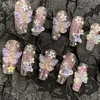 Faux ongles faits à la main violet paillettes strass papillon faux ongles avec colle Bling presse sur Y2K réutilisable cercueil conseils cadeau