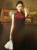 Etnik Giyim Toast Cheongsam Çin tarzı retro kız genç kırmızı modifiye kadife düşük yarık kolsuz şal çıkarılabilir gelin elbise