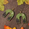 Hoop Earrings Packs Of Green U Shaped Arch Tree Moon Reversible Wooden To Wear Decorative Girls' Nickles For Women