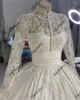 Suknia ślubna kwiaty 3D Perły High Neck koronkowe sukienki 2023 Bridal Ball Suknie dla kobiet Ivory Muzułmańskie zaręczyny