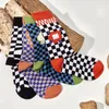 Men's Socks 1 Pair Cartoon Fun Black And White Checkerboard Love Flower Tube Ins Trend Men Women Couple Street Sports