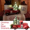 Decorazioni natalizie Decorazione Go-kart Albero rosso Tirare merci Luci a led lampeggianti Ornamenti in resina per le vacanze creative per la casa Fai regali