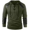 Men's Hoodies Men's Solid Color Personalized Leather Strap Long Sleeve Lace-Up Hooded Sweater