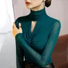 Women's Blouses Bottoming Shirt Anti-pilling Skinny Versatile Simple Pure Colors Mesh Yarn Top Dance Blouse Female Clothing