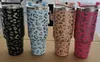 40oz Leopard rostfritt stål tumlare med logotyphandtag locket STRÅG Big Capacity Beer Mugg Water Bottle Outdoor Camping Cup Vakuum Insu342U