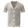 Men's Casual Shirts Gentleman Solid Knitted Cardigan Spring Summer Men's Lapel Poloshirt Thin Short Sleeve Sexy V Neck Buttons Male