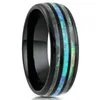 Wedding Rings Men&#39;s Fashion Engraved 8MM Stainless Steel Abalone &amp; Hawaiian Blue Opal Ring Mens Engagement Band Cocktail