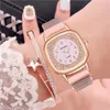 Avanadores de pulso Moda feminina Casual Square Sky Sky Wrist assistir Luxury Rhinestone Relógios relógios Montre femme