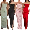 Casual Dresses Women Elegant Wrapped Dress Summer Sleeveless Off Shoulder Party Cocktail Solid Color Pleated Spring Fall Bodycon