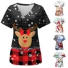 Kvinnors T -skjortor Jul Santa Womens Short Sleeve V Neck Tryckt Toppsjuksköterskor som arbetar blus med fickor Söt sommar