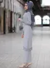 Vêtements ethniques Deux pièces Ensemble Mode musulmane Ramadan Tops et pantalons Femmes Turquie Dubaï Hijab Robe Moslim Ensembles Djellaba Femme Islamique
